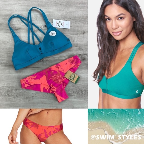 ☀️HURLEY☀️ VOLCOM ☀️MAX SCOOP BIKINI TOP PALM FUN DAY cheeky bikini set - Picture 1 of 16